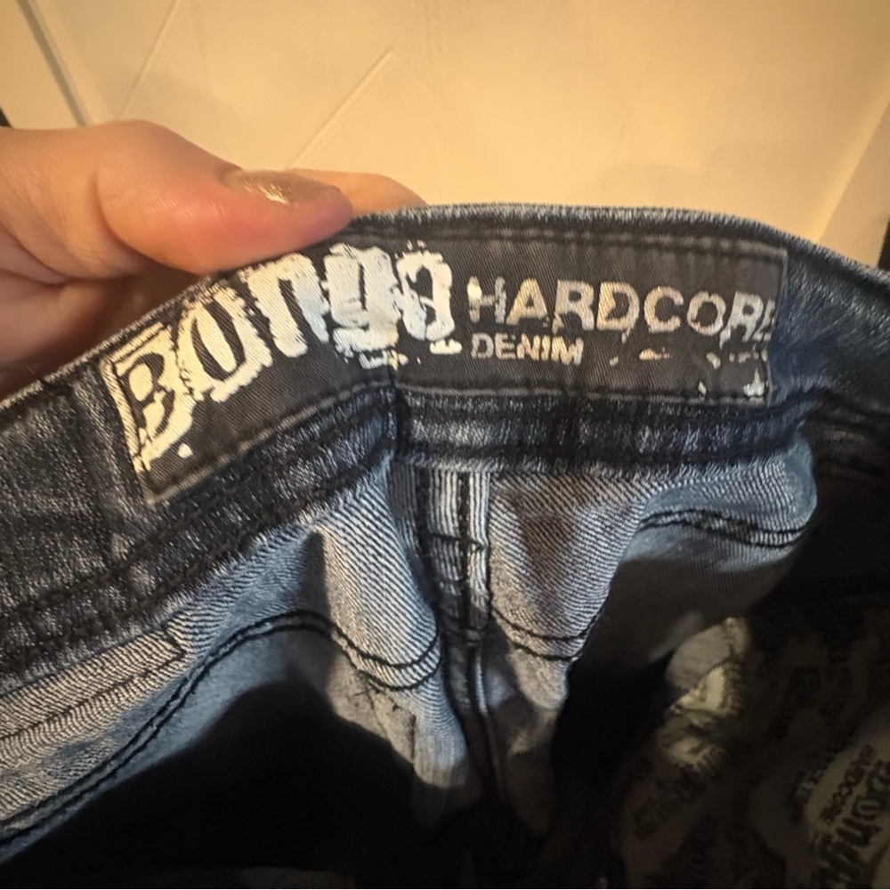 Bongo Hardcore Denim Y2K Bootcut Jeans Low Rise Indigo Flare Dark Wash W5/L33 - Picture 8 of 8
